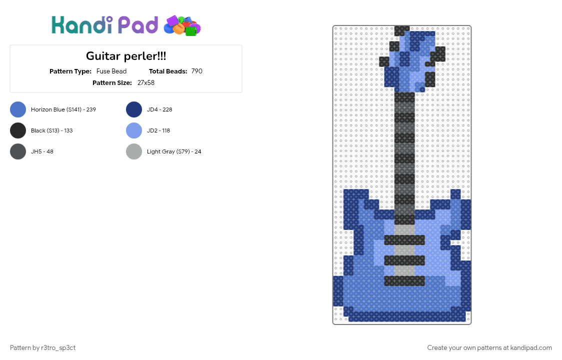 Guitar perler!!! - Fuse Bead Pattern by r3tro_sp3ct on Kandi Pad - blue, guitar, perler, prop, rock