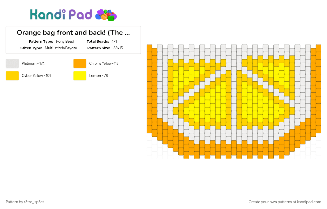 Orange bag front and back! (The weird lookin parts r clear) - Pony Bead Pattern by r3tro_sp3ct on Kandi Pad - bag, orange, peyote, yellow