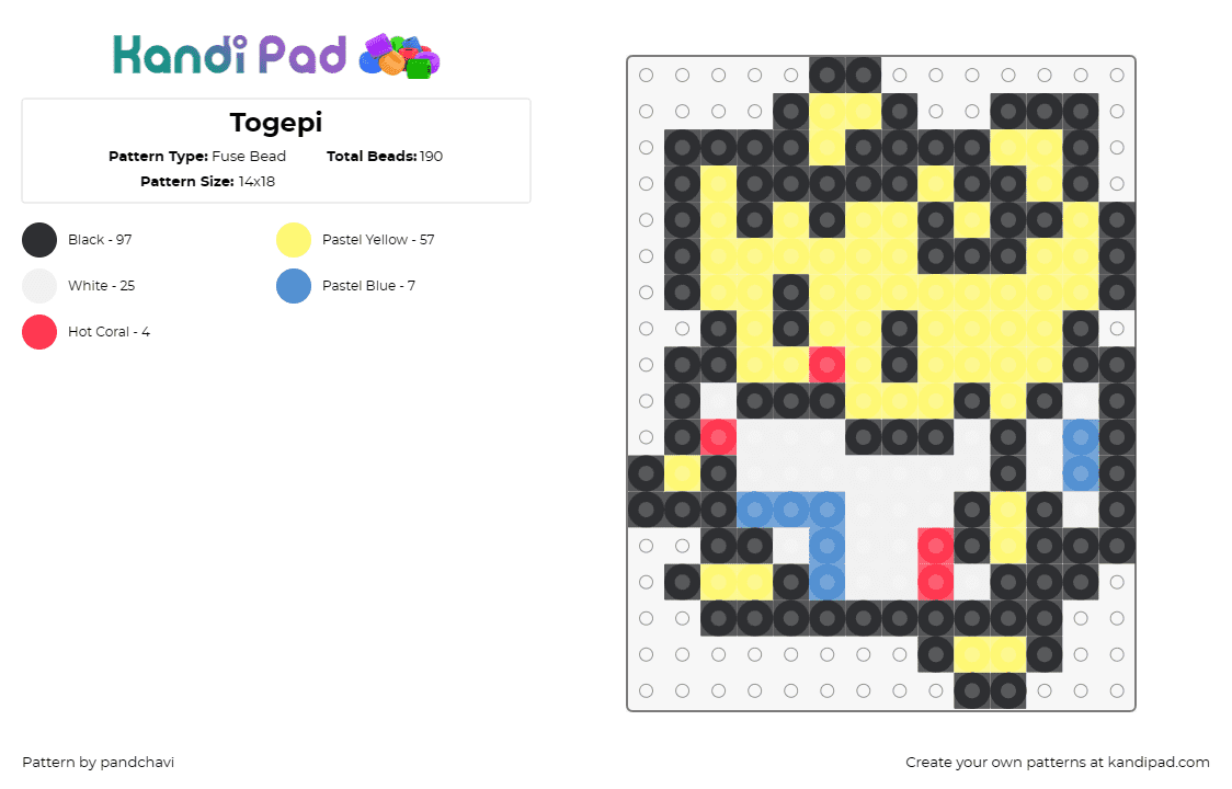 Togepi - Fuse Bead Pattern by pandchavi on Kandi Pad - togepi,pokemon,character,egg,gaming,yellow,white