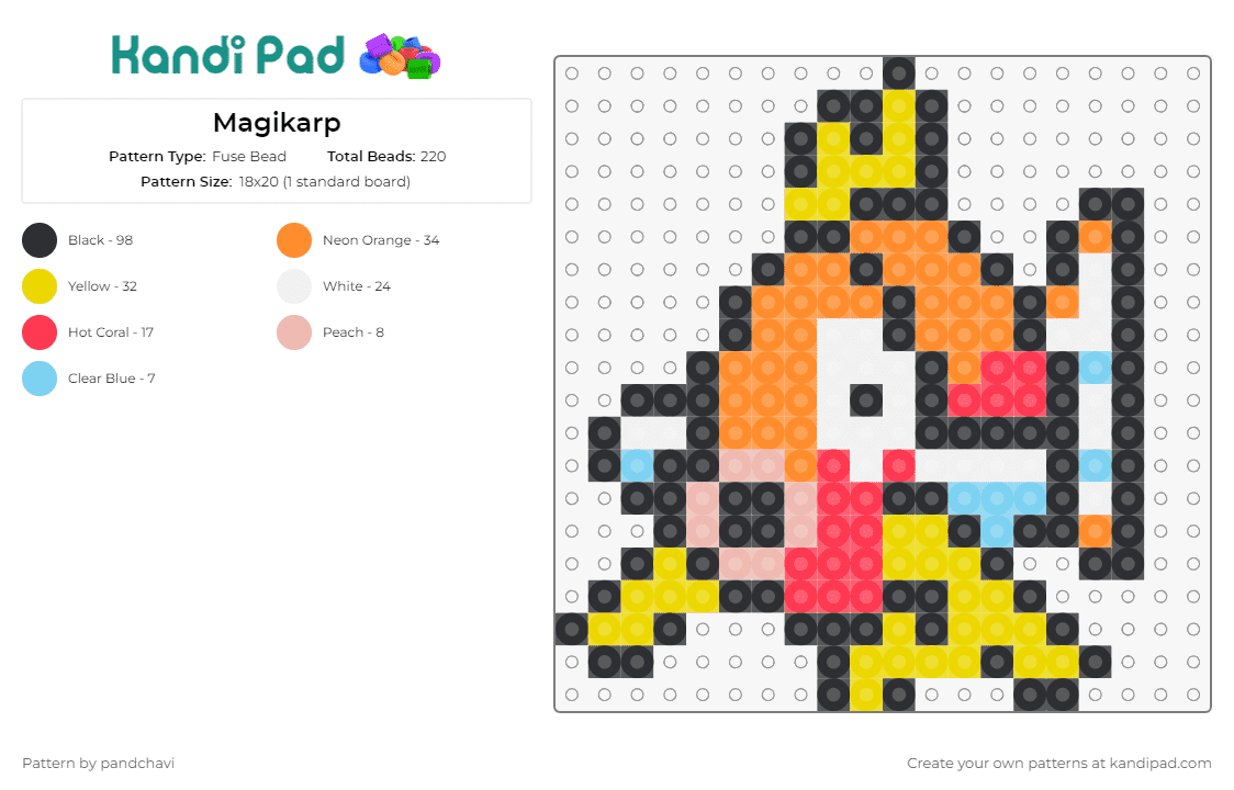 Magikarp - Fuse Bead Pattern by pandchavi on Kandi Pad - magikarp,pokemon,fish,anime,tv shows