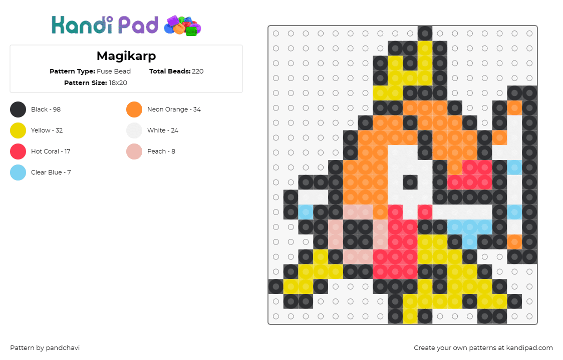 Magikarp - Fuse Bead Pattern by pandchavi on Kandi Pad - magikarp,pokemon,fish,gaming,orange,yellow