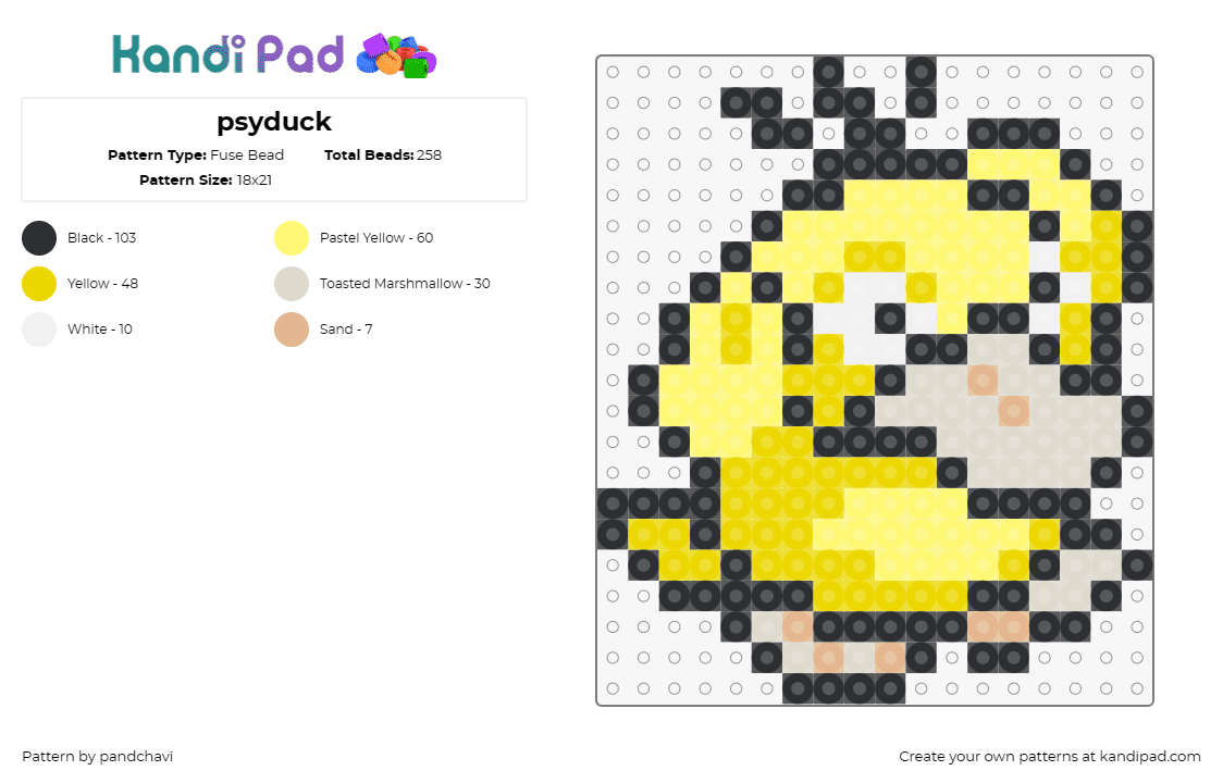 psyduck - Fuse Bead Pattern by pandchavi on Kandi Pad - psyduck,pokemon,character,gaming,yellow