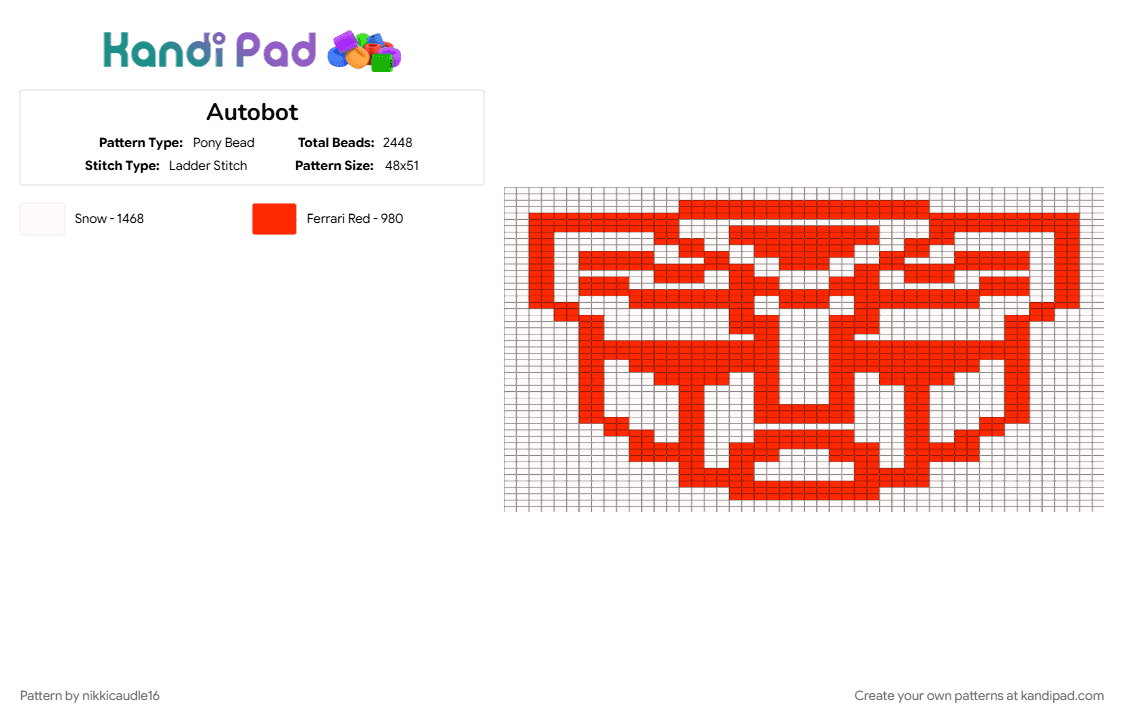 Autobot - Pony Bead Pattern by nikkicaudle16 on Kandi Pad - red, white