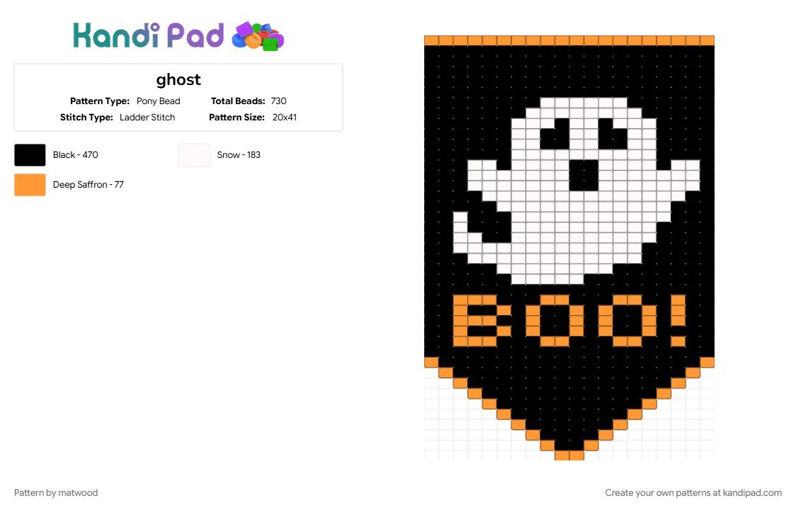 ghost - Pony Bead Pattern by matwood on Kandi Pad - black, orange, white