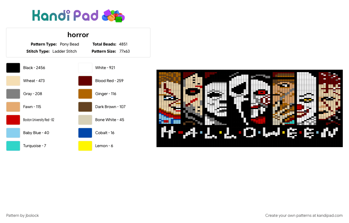 horror - Pony Bead Pattern by jbolock on Kandi Pad - beige, black, brown, colorful, white