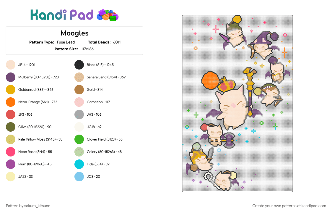Moogles - Fuse Bead Pattern by sakura_kitsune on Kandi Pad - beige, orange, pink
