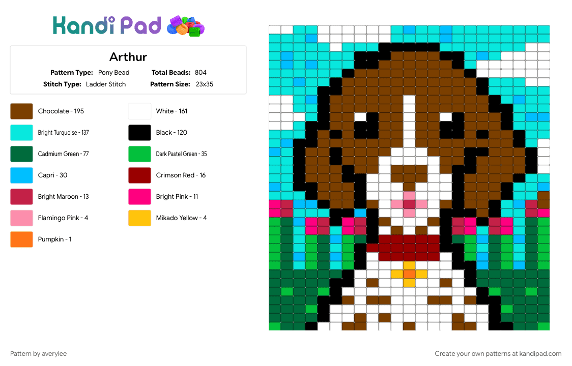 Arthur - Pony Bead Pattern by averylee on Kandi Pad - brown, dog, green, light blue