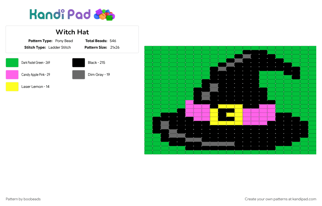 Witch Hat - Pony Bead Pattern by boobeads on Kandi Pad - green