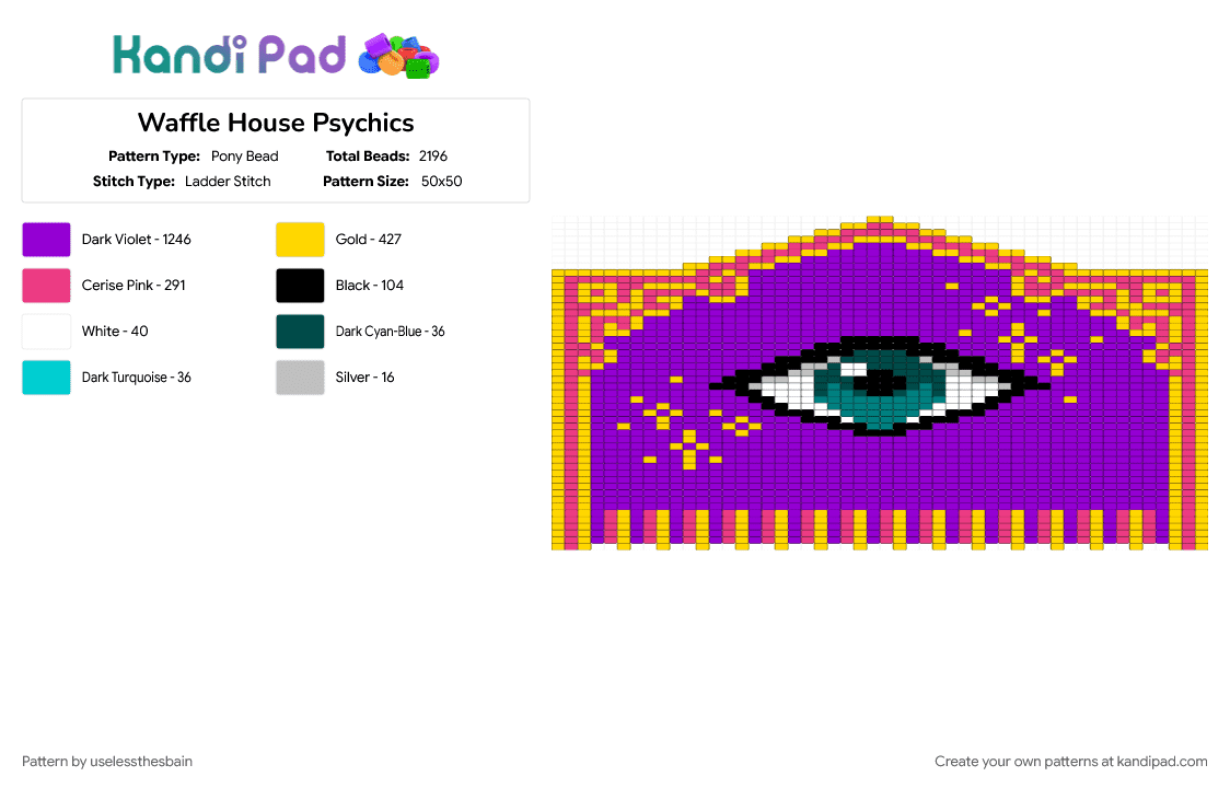 Waffle House Psychics - Pony Bead Pattern by uselessthesbain on Kandi Pad - purple, yellow