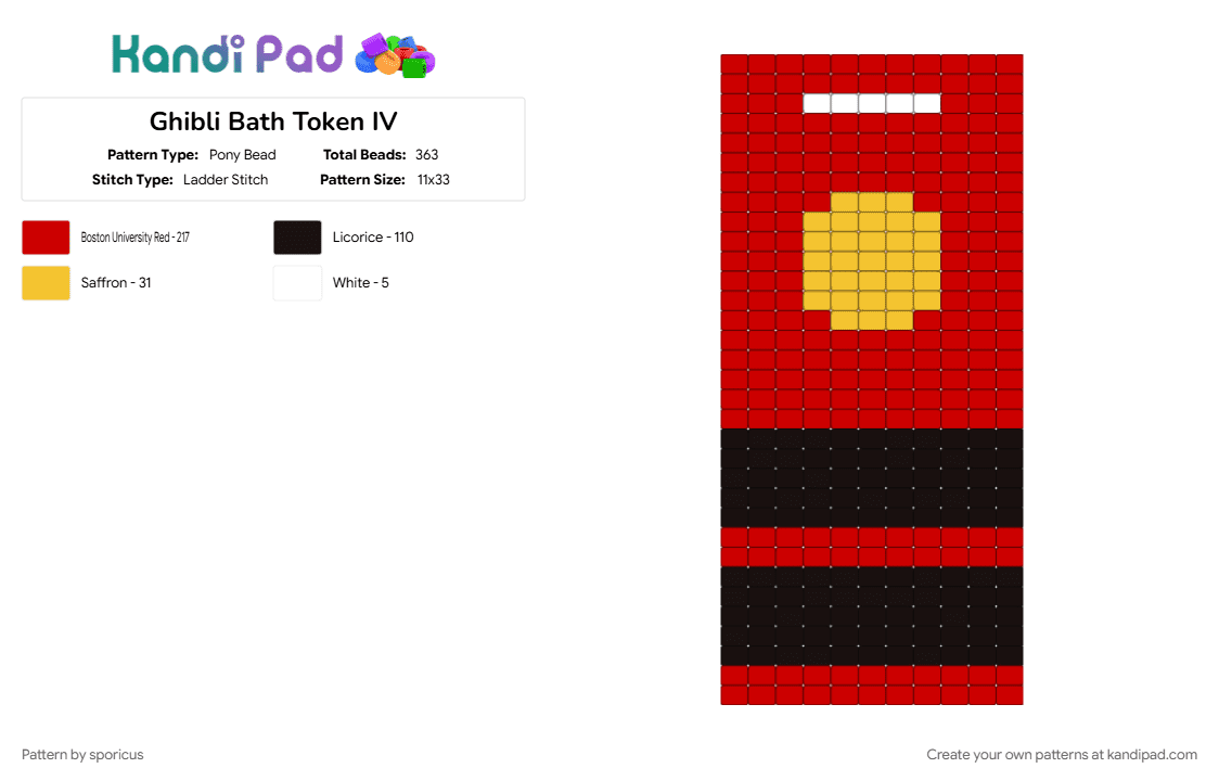 Ghibli Bath Token IV - Pony Bead Pattern by sporicus on Kandi Pad - red