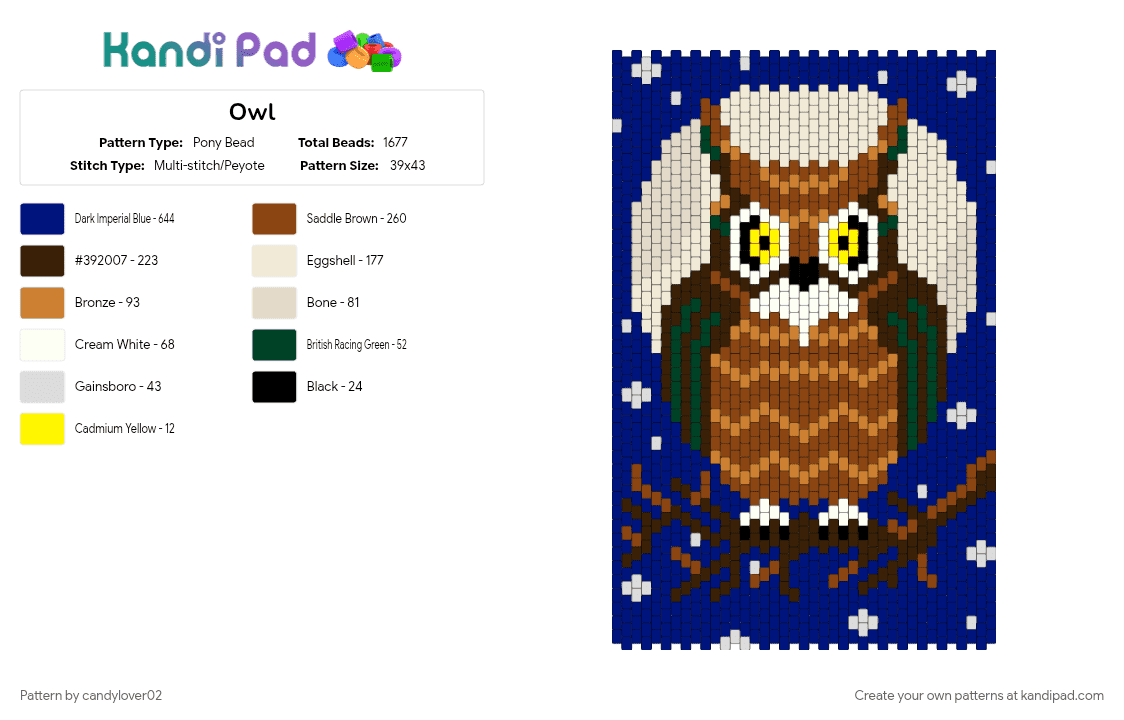 Owl - Pony Bead Pattern by candylover02 on Kandi Pad - moon, owl