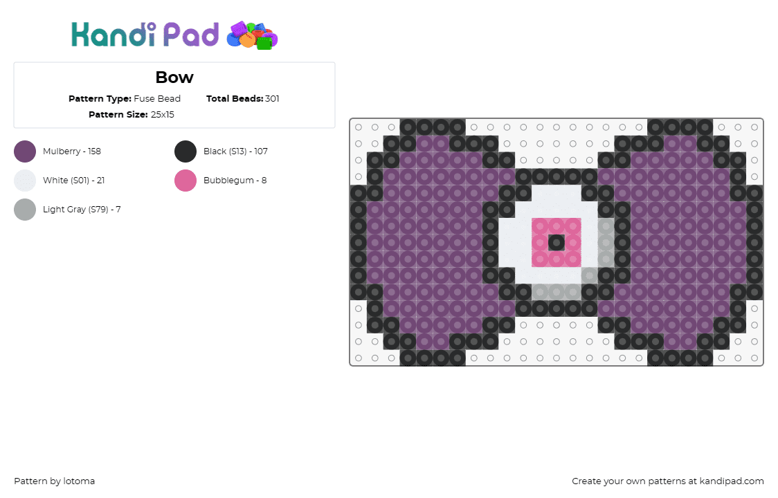 Bow - Fuse Bead Pattern by lotoma on Kandi Pad - bow,tie,eyeball,clothing,purple,white