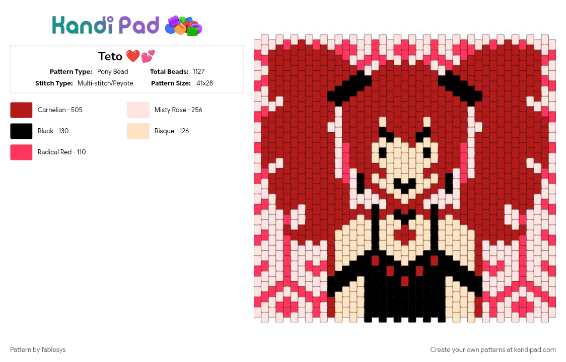 Teto ❤️💕 - Pony Bead Pattern by fablesys on Kandi Pad - red
