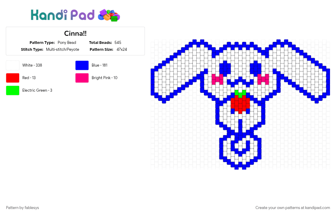 Cinna!! - Pony Bead Pattern by fablesys on Kandi Pad - purple, white