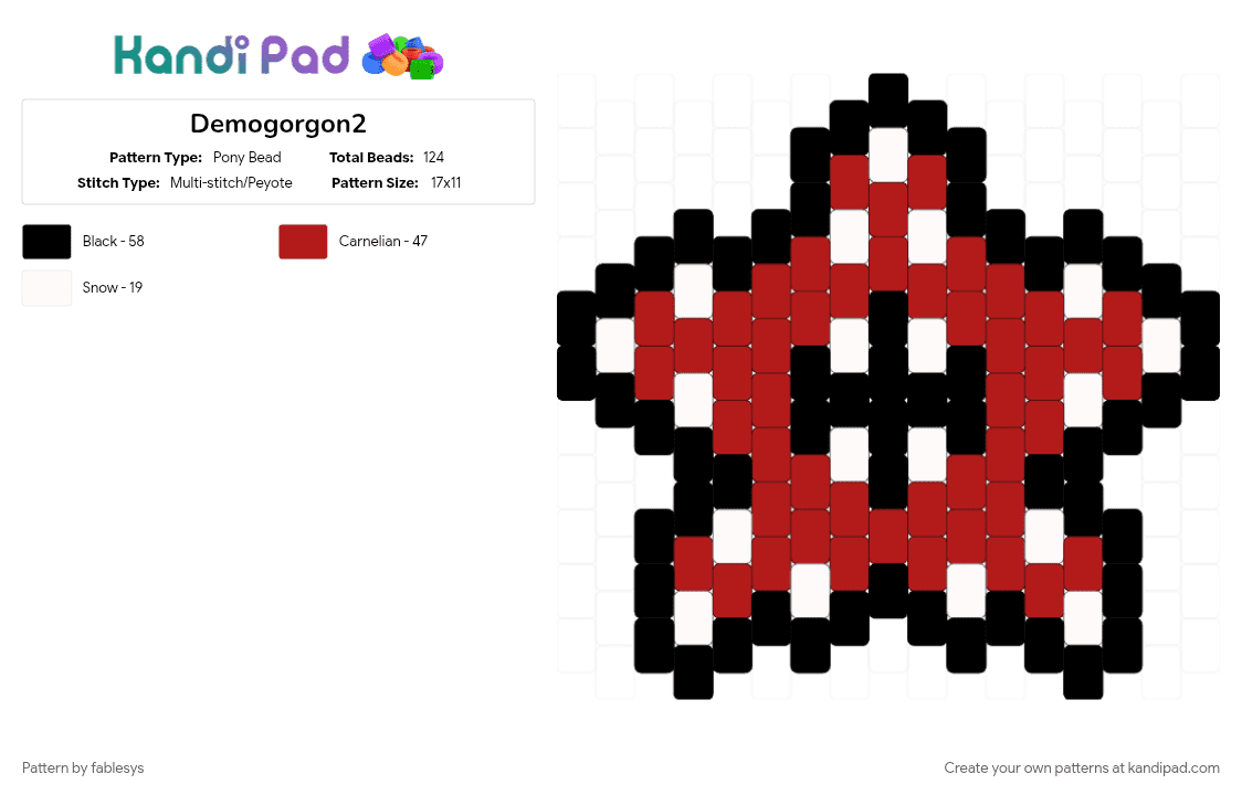 Demogorgon2 - Pony Bead Pattern by fablesys on Kandi Pad - red, white