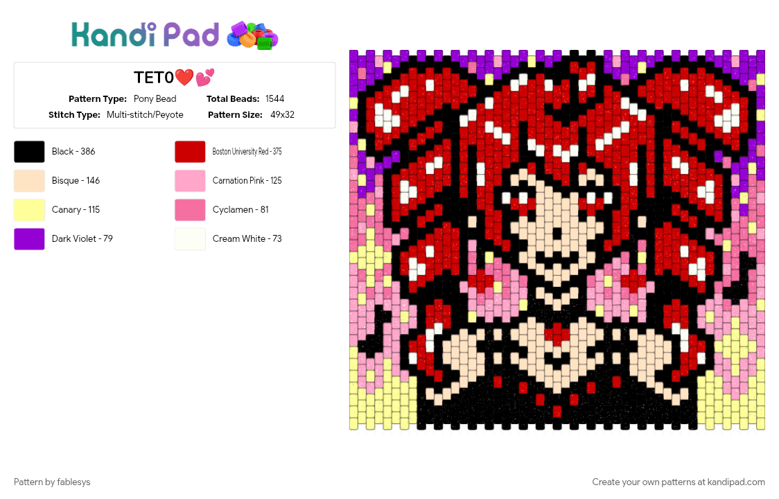 TET0❤️🎶 - Pony Bead Pattern by fablesys on Kandi Pad - 