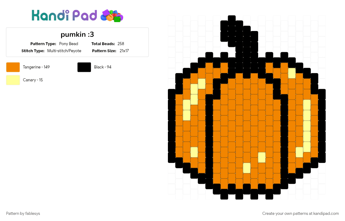 pumkin :3 - Pony Bead Pattern by fablesys on Kandi Pad - orange