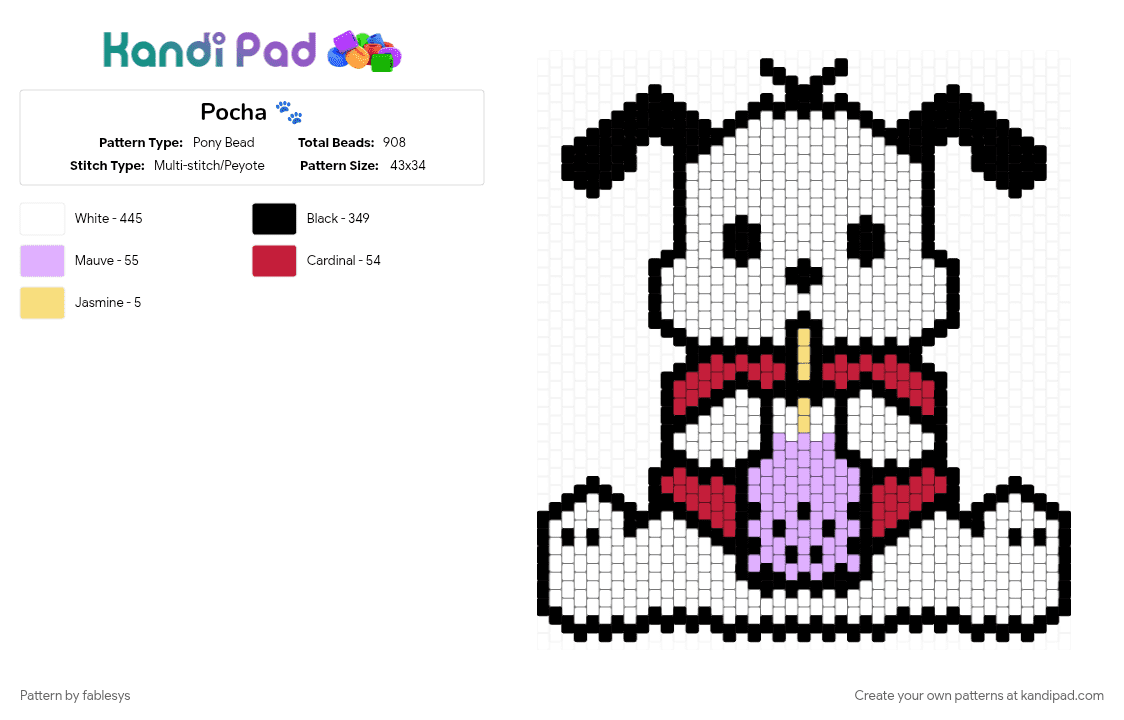 Pocha 🐾 - Pony Bead Pattern by fablesys on Kandi Pad - pink, red, white