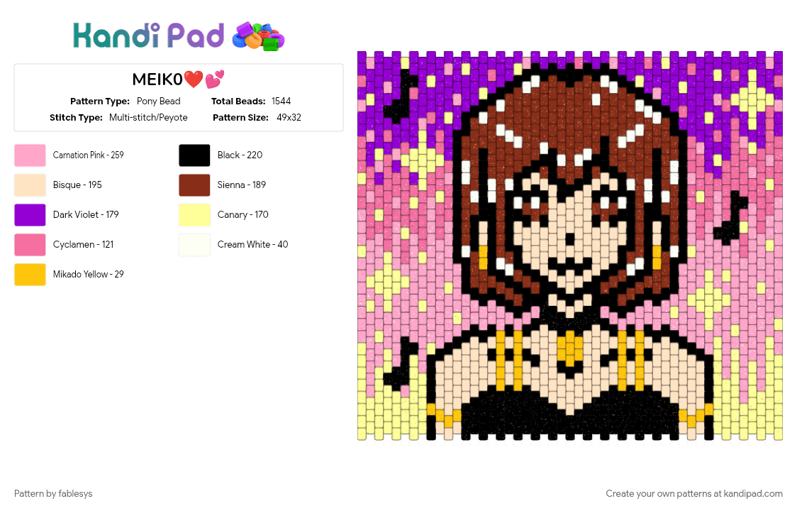 MEIK0❤️🎶 - Pony Bead Pattern by fablesys on Kandi Pad - pink