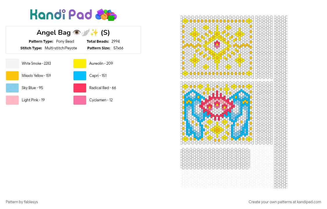 Angel Bag 👁️🪽✨ (WIP!!) (S) - Pony Bead Pattern by fablesys on Kandi Pad - light blue, white, yellow