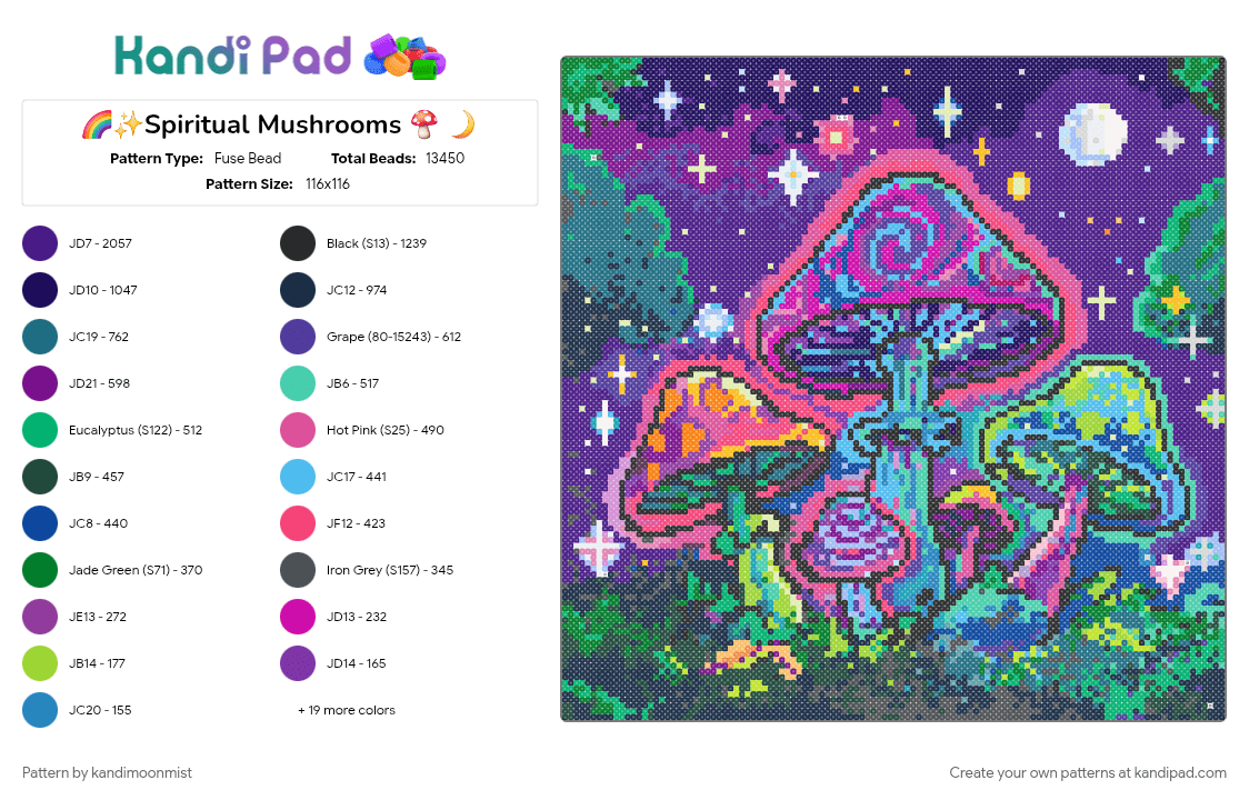 🌈✨️Spiritual Mushrooms 🍄 🌙 - Fuse Bead Pattern by kandimoonmist on Kandi Pad - cotdmushrooms, pink, purple