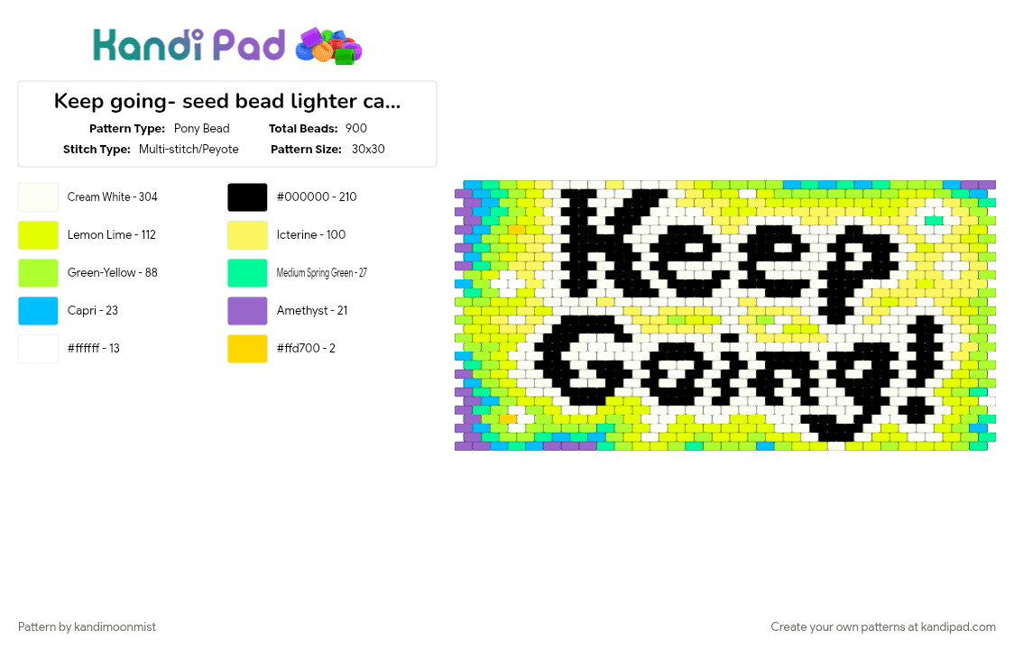 Keep going- seed bead lighter case start - Pony Bead Pattern by kandimoonmist on Kandi Pad - colorful, green, lightercase, peyote stitch, positivity, white, yellow