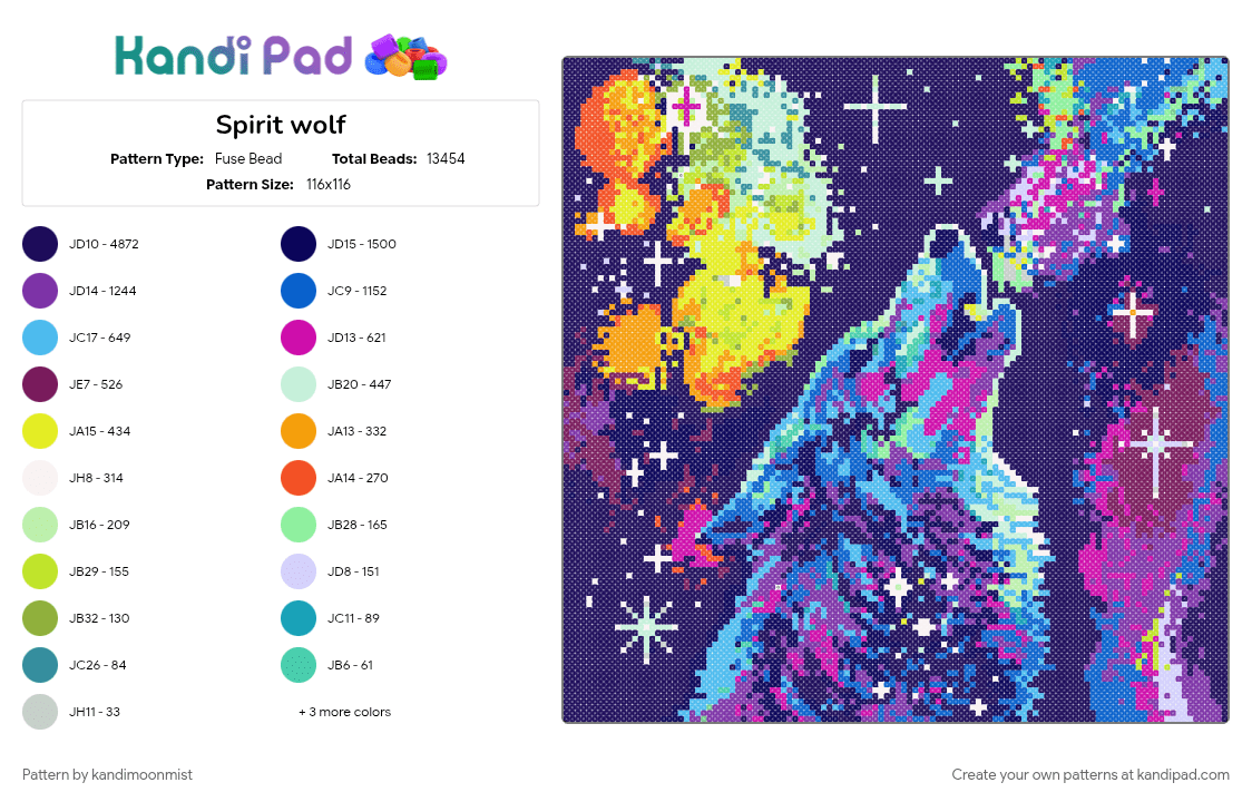 Spirit wolf - Fuse Bead Pattern by kandimoonmist on Kandi Pad - colorful, cotdwolves, large pattern, pink, psychedelic, purple, wolf