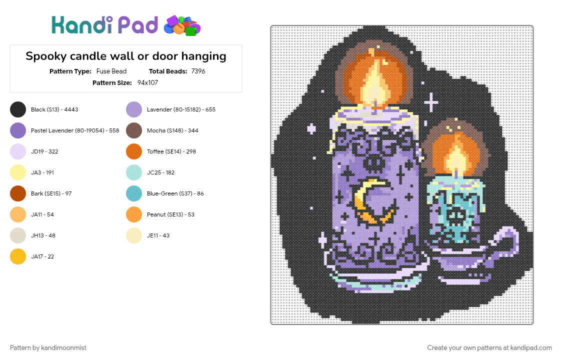 Spooky candle wall or door hanging - Fuse Bead Pattern by kandimoonmist on Kandi Pad - black, blue, candles, colorful, cotdcandles, fall, halloween, pink, spooky, tan