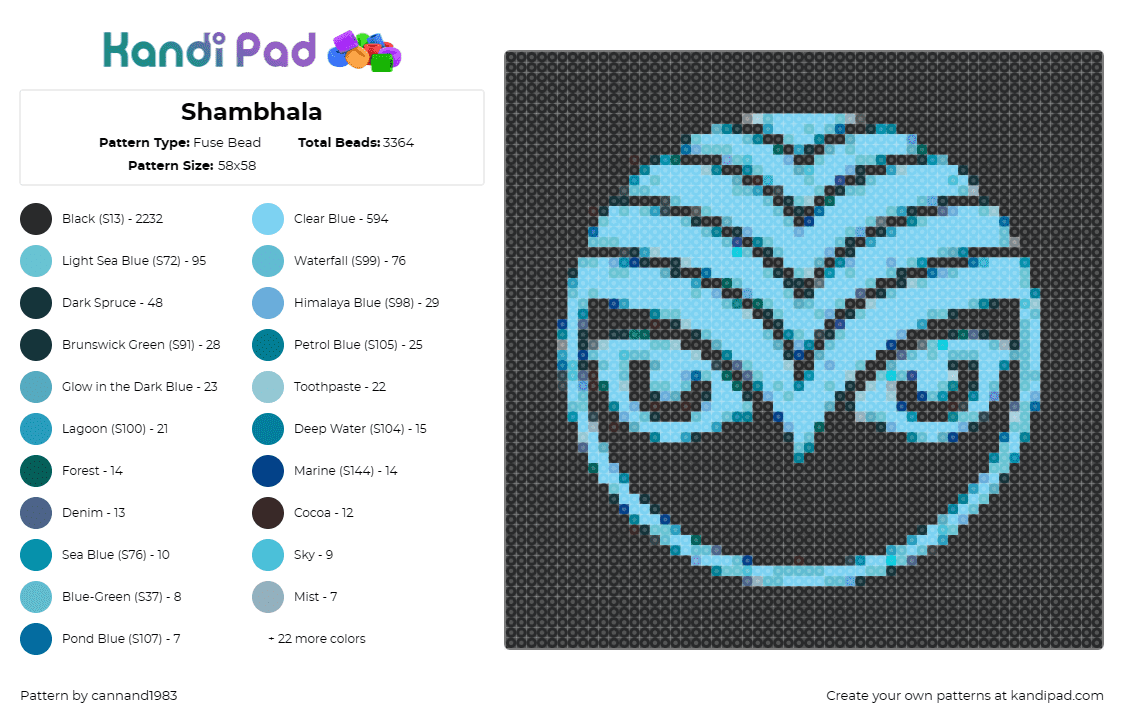 Shambhala - Fuse Bead Pattern by cannand1983 on Kandi Pad - shambala,logo,festival,music,edm,dark,light blue,black