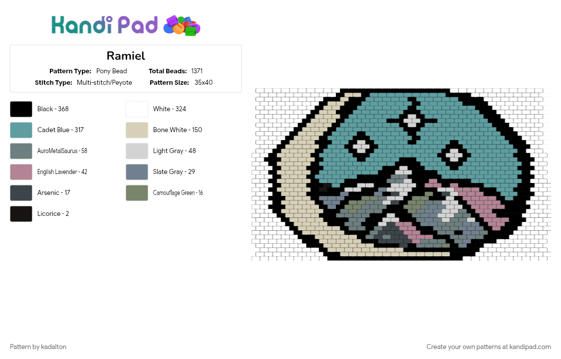 Ramiel - Pony Bead Pattern by kadalton on Kandi Pad - beige, teal