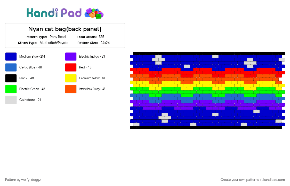 Nyan cat bag(back panel) - Pony Bead Pattern by wolfy_doggz on Kandi Pad - back panel, bag, cat, nyan cat, purple
