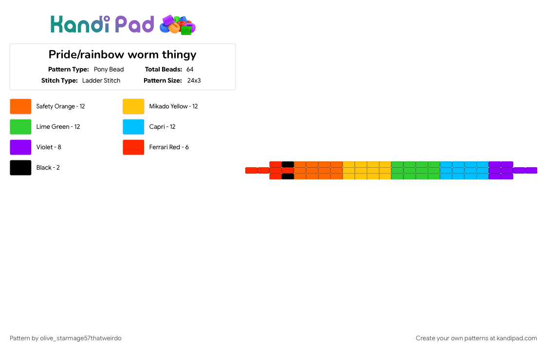 Pride/rainbow worm thingy - Pony Bead Pattern by ollie_we1rd0 on Kandi Pad - colorful, green, light blue, orange, pride, rainbow, worm, yellow