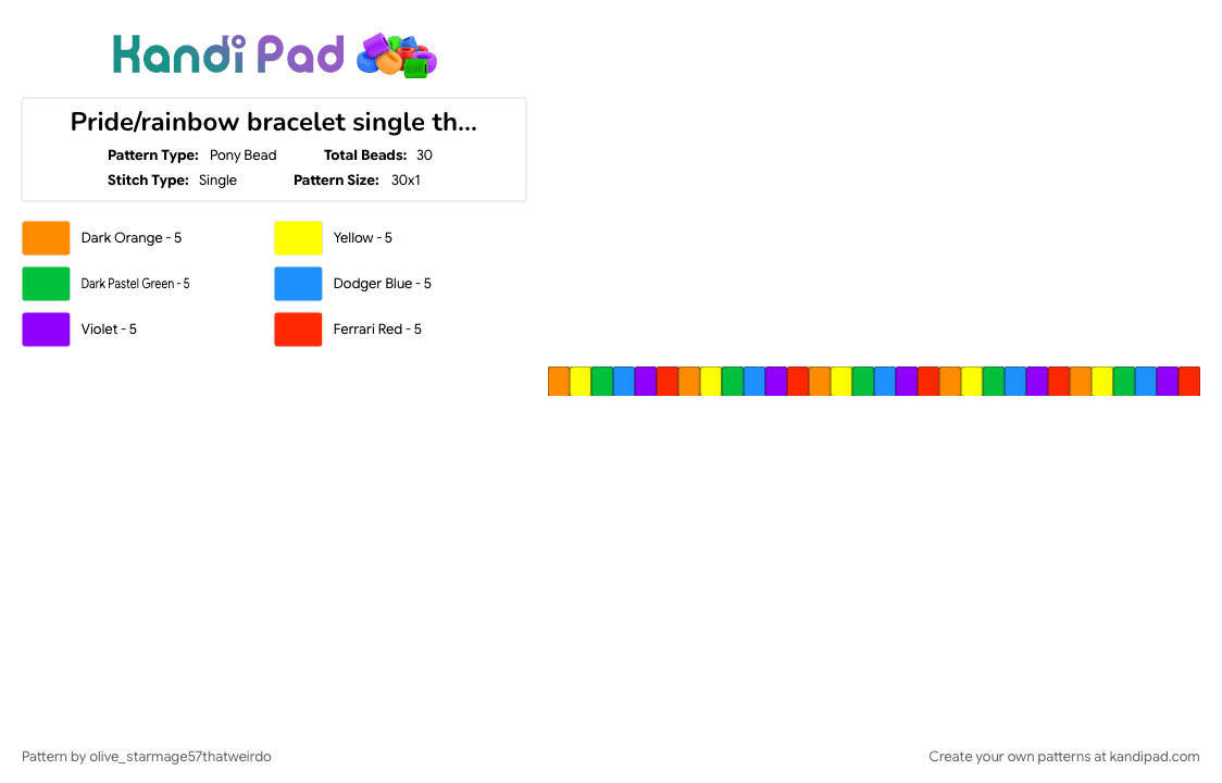 Pride/rainbow bracelet single thingy:D - Pony Bead Pattern by olive_starmage57thatweirdo on Kandi Pad - 
