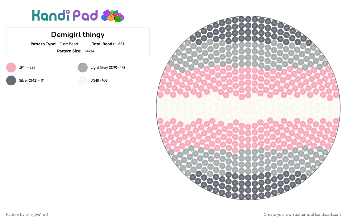 Demigirl thingy - Fuse Bead Pattern by ollie_we1rd0 on Kandi Pad - demigirl, hello ppl, lgbtqia, pride