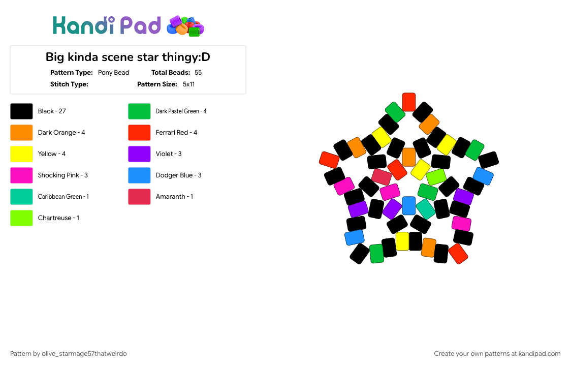 Big kinda scene star thingy:D - Pony Bead Pattern by ollie_we1rd0 on Kandi Pad - big star, black, colorful, orange, scene, star, yellow
