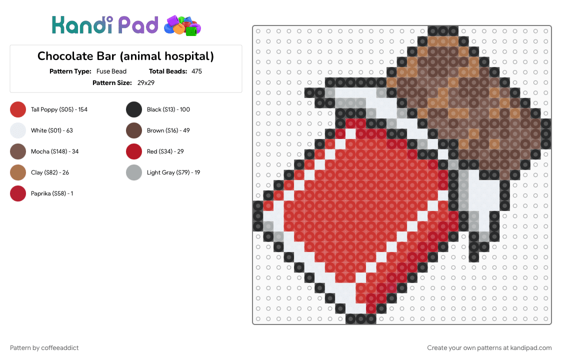 Chocolate Bar (animal hospital) - Fuse Bead Pattern by coffeeaddict on Kandi Pad - animal hospital, chocolate, red, roblox