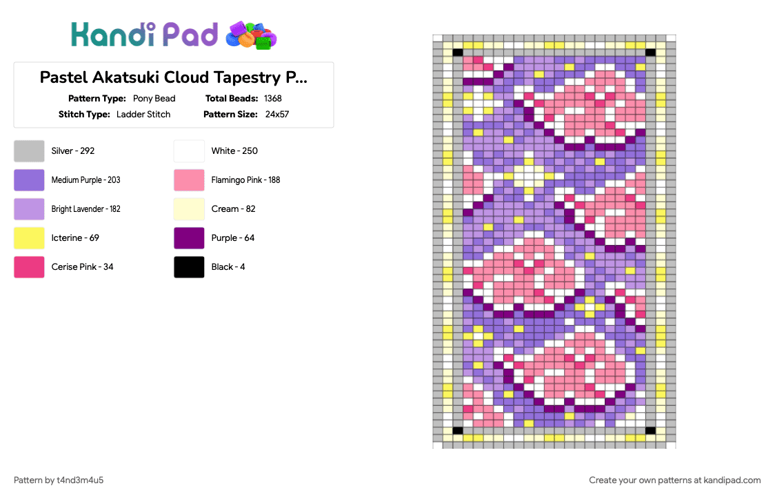 Pastel Akatsuki Cloud Tapestry Pattern - Pony Bead Pattern by t4nd3m4u5 on Kandi Pad - akatsuki, beige, kawaii, naruto, pastel, pink, pony bead tapestry, tapestry