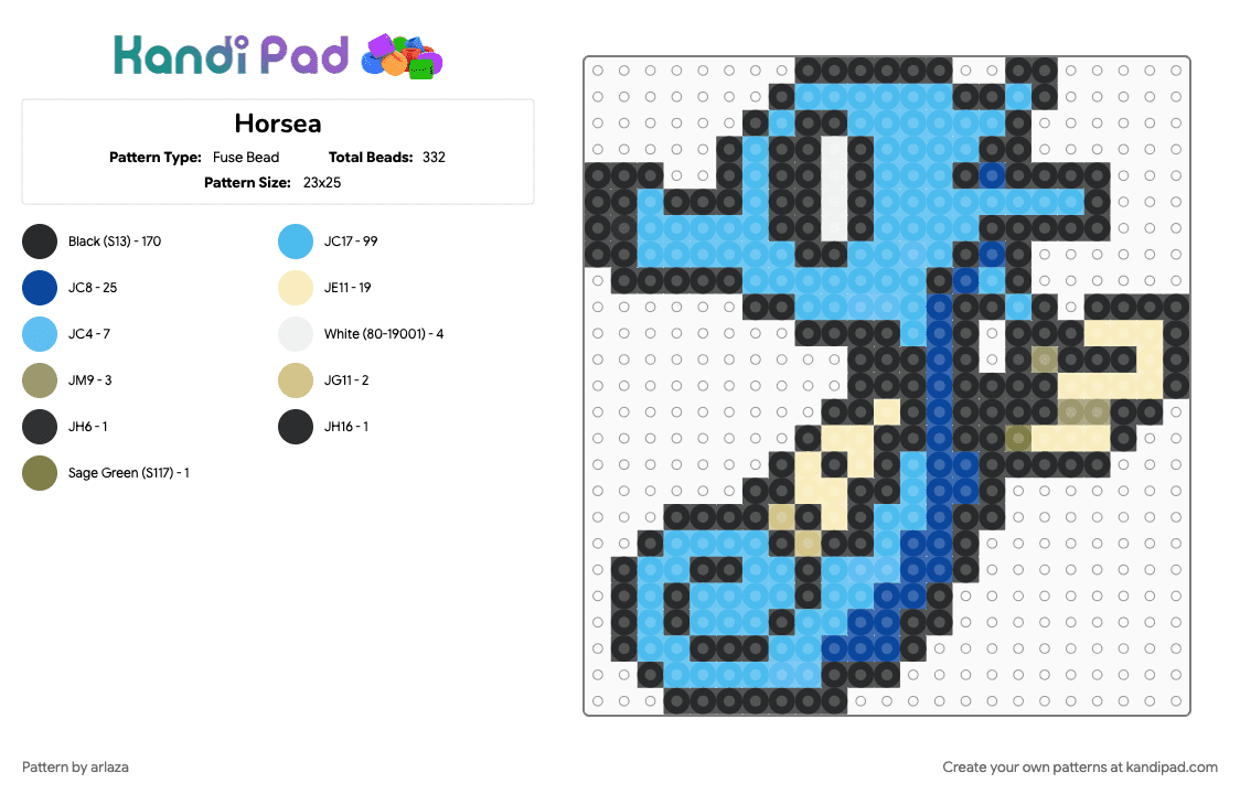 Horsea - Fuse Bead Pattern by arlaza on Kandi Pad - black, light blue