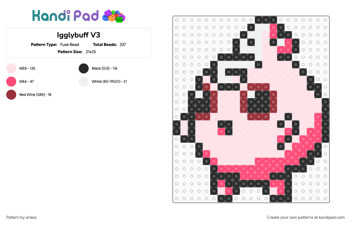 Igglybuff V3 - Fuse Bead Pattern by arlaza on Kandi Pad - red, white