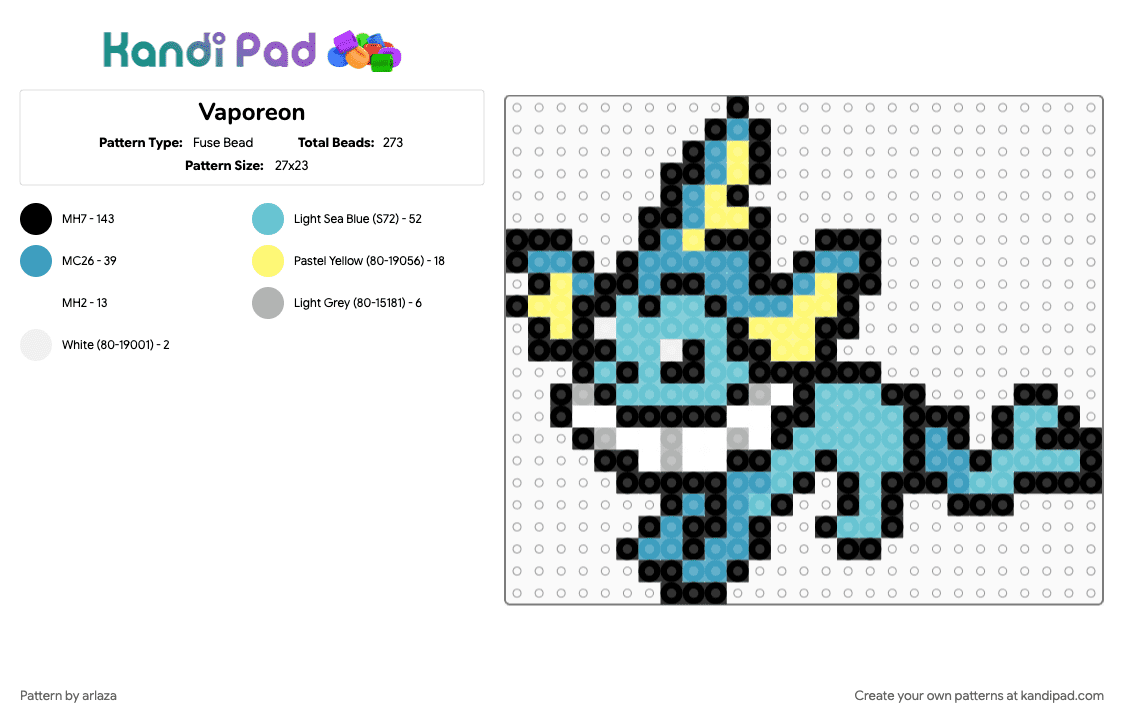 Vaporeon - Fuse Bead Pattern by arlaza on Kandi Pad - black, light blue