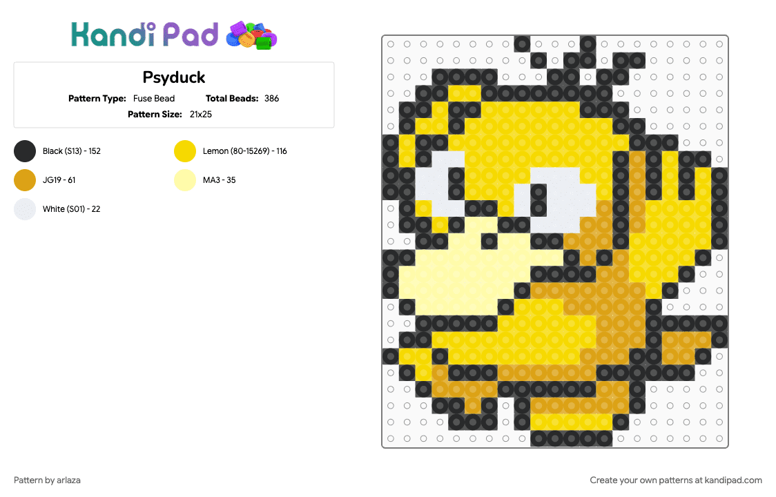 Psyduck - Fuse Bead Pattern by arlaza on Kandi Pad - orange, yellow