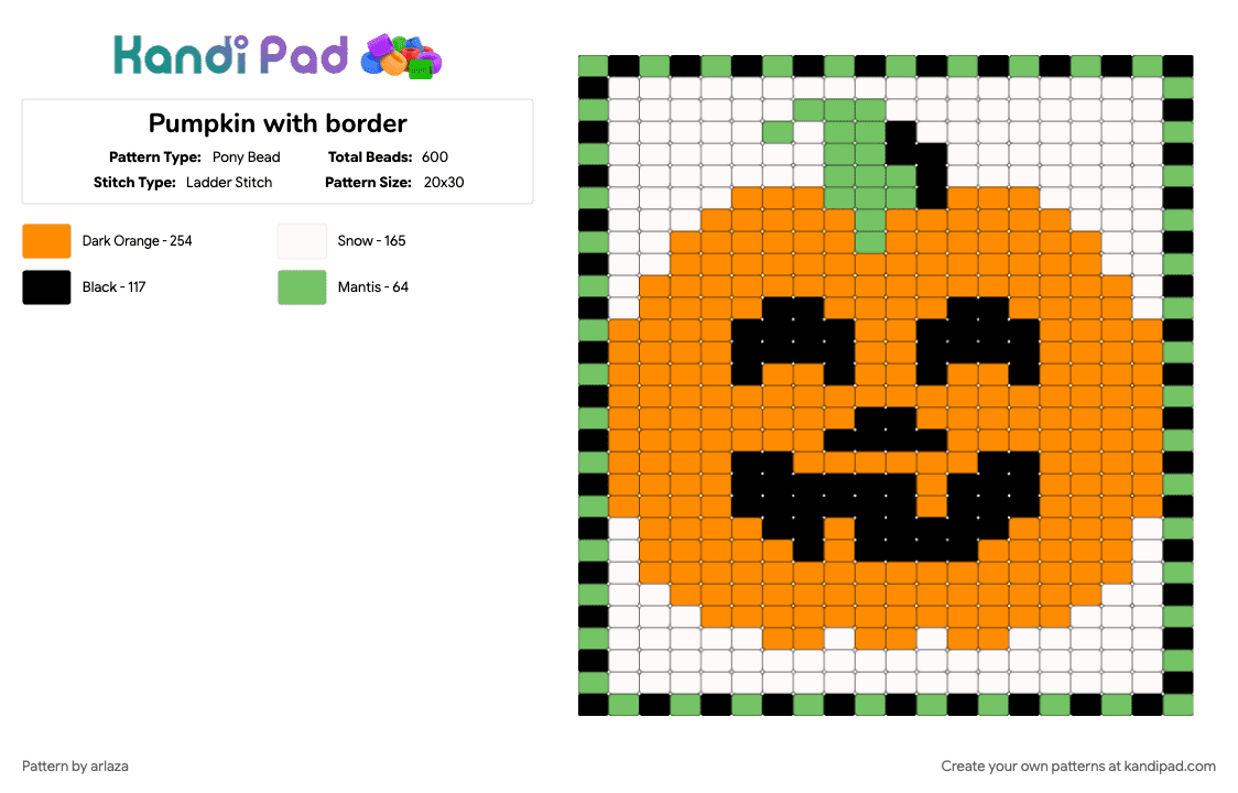 Pumpkin with border - Pony Bead Pattern by arlaza on Kandi Pad - orange