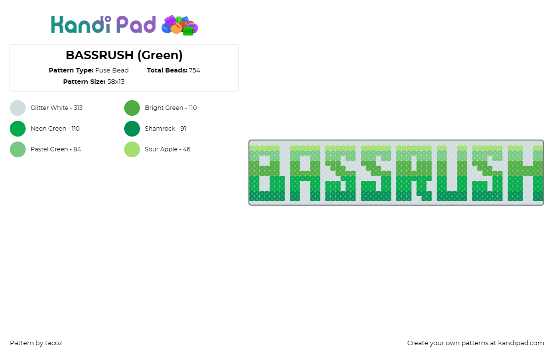 BASSRUSH (Green) - Fuse Bead Pattern by tacoz on Kandi Pad - bassrush,logo,festival,gradient,music,green,gray