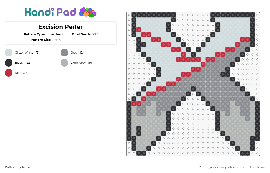 Excision Perler - Fuse Bead Pattern by tacoz on Kandi Pad - excision,logo,x,dj,dubstep,edm,music,gray