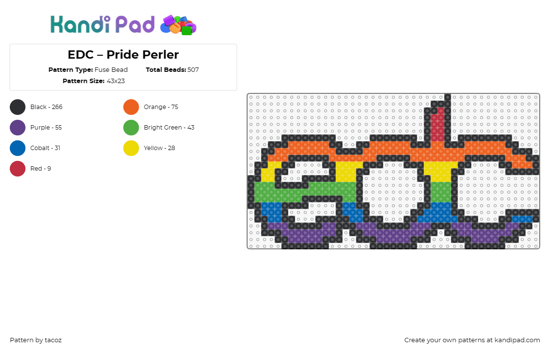 EDC – Pride Perler - Fuse Bead Pattern by tacoz on Kandi Pad - edc,logo,pride,festival,rainbow,music