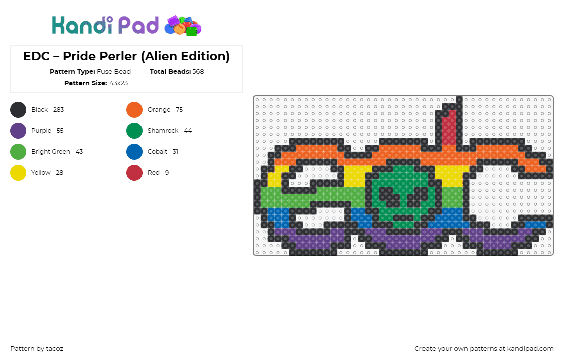 EDC – Pride Perler (Alien Edition) - Fuse Bead Pattern by tacoz on Kandi Pad - edc,logo,alien,pride,festival,rainbow,music