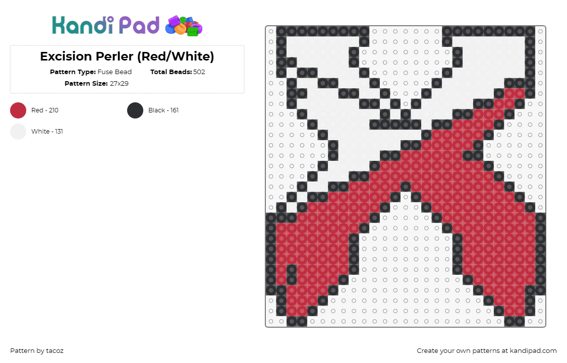 Excision Perler (Red/White) - Fuse Bead Pattern by tacoz on Kandi Pad - excision,logo,x,dj,dubstep,edm,music,red,white