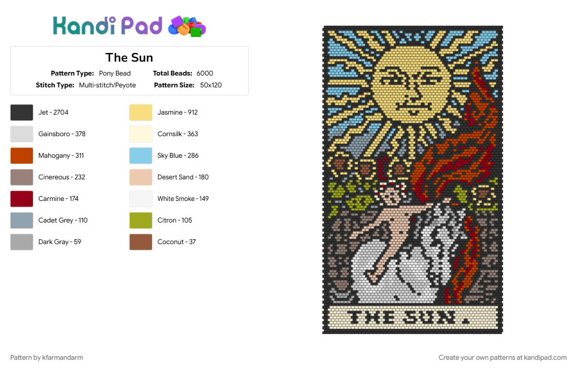 The Sun - Pony Bead Pattern by kfarmandarm on Kandi Pad - baby, black, gray, horse, red, sun, tarot, tarot card, yellow