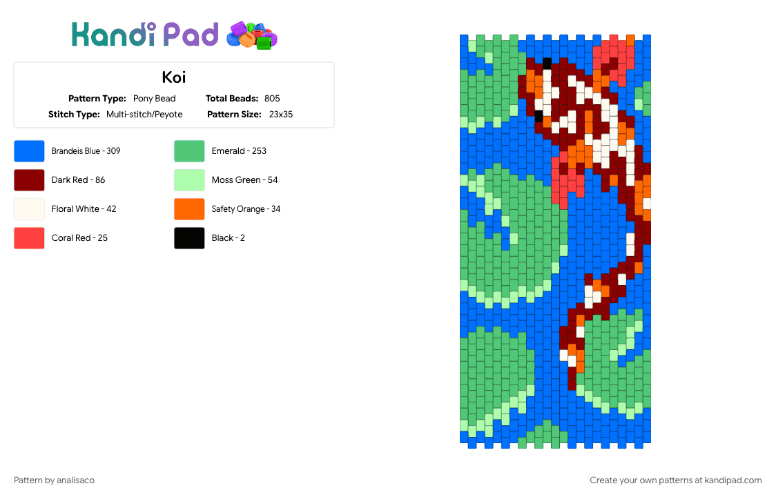 Koi - Pony Bead Pattern by analisaco on Kandi Pad - blue, teal