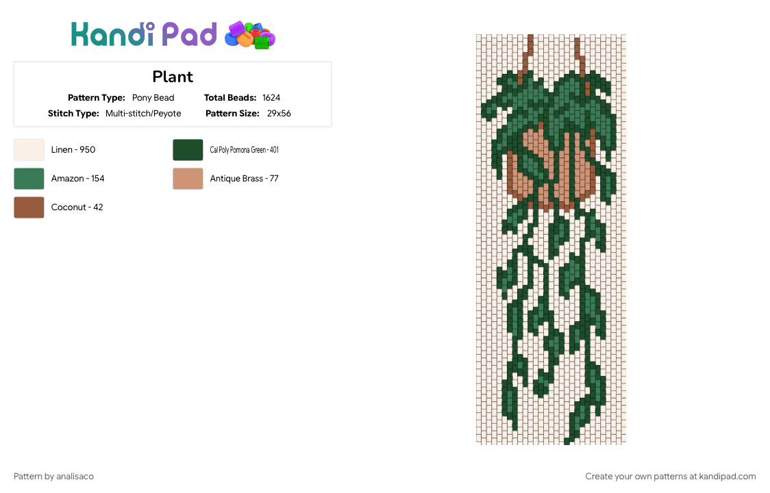 Plant - Pony Bead Pattern by analisaco on Kandi Pad - teal, white